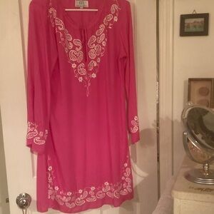 Angela Moore Long Sleeve Dress with White Embroidery